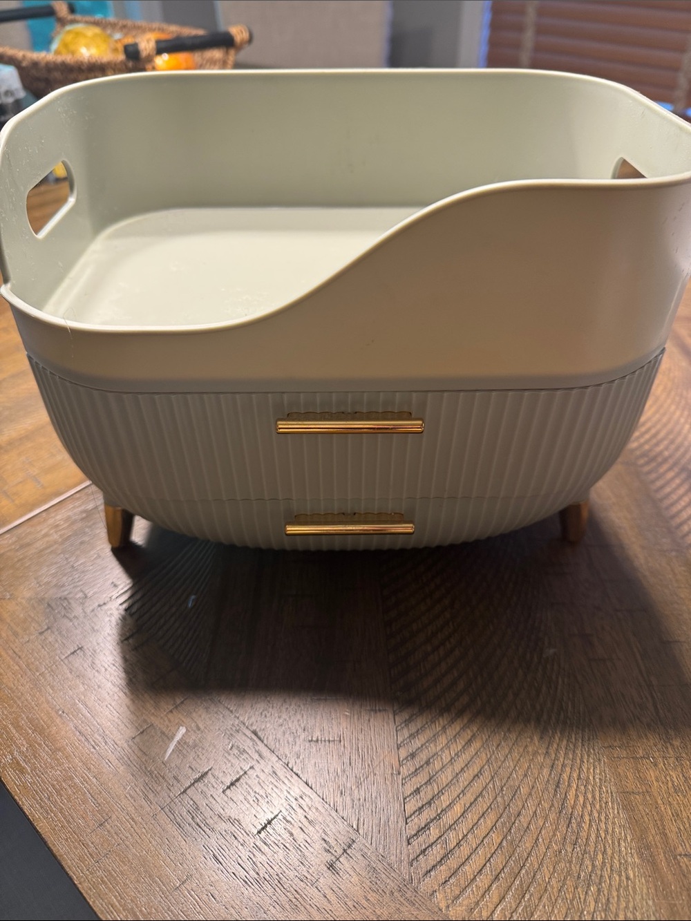 Modern Two-Tone Cosmetic Organizer with Gold Accents